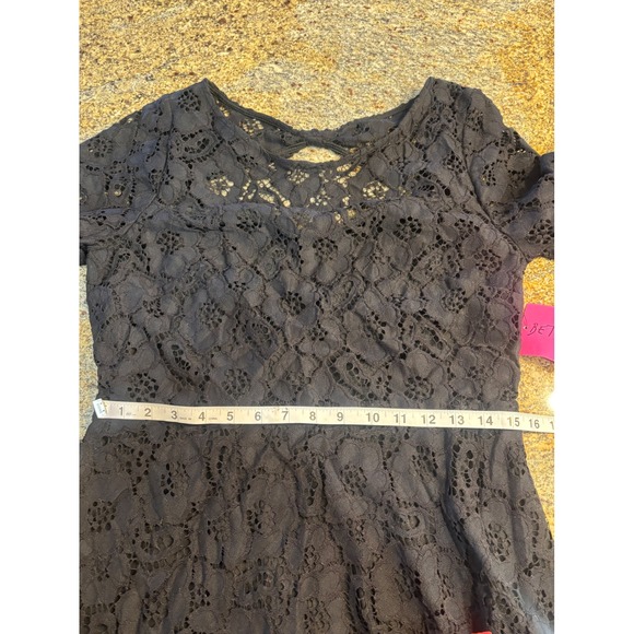 NWT Betsey Johnson Black Lace Cutout Back Fit Flare High Low Dress Size 14 - Picture 5 of 11